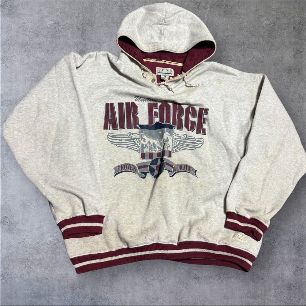 Vintage Air Force Hoodie Mens XL Gear For‎ Sports Gray Thrashed Pullover